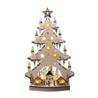 Solight LED dřevěný vánoční stromek s dekoracemi, 23x LED, přírodní barva, 64cm, 2x AA