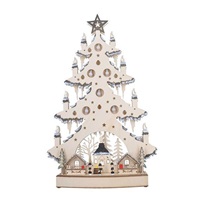 Solight LED dřevěný vánoční stromek s dekoracemi, 23x LED, přírodní barva, 64cm, 2x AA