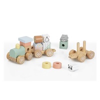 Dřevěný vláček s kostkami a zvířátky ze ZOO