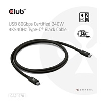 Club3D Kabel USB4 v2 Typ-C, 80Gbps, Certifikovaný kabel, 4K540Hz, 8K240Hz, 16K60Hz, PD 240W, 1,2m