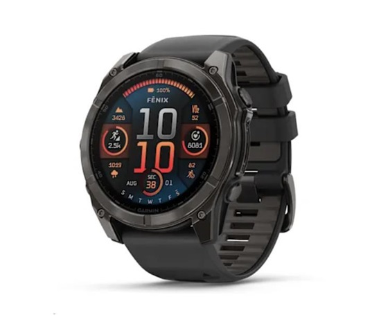 Garmin fenix® 8 AMOLED Sapphire - 51 mm - Carbon Gray DLC Titanium with Black | Pebble Gray Silicone Band, EU