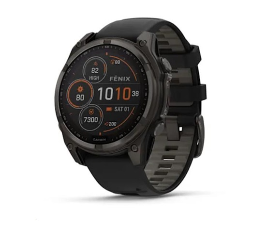 Garmin - fenix 8 Solar Sapphire - 47 mm - Carbon Gray DLC Titanium with Black | Pebble Gray Silicone Band, EU