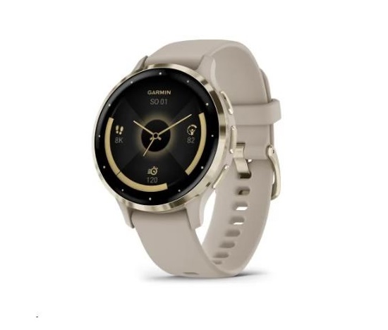 BAZAR - Garmin Venu® 3S, Nerezová luneta Soft Gold, pouzdro French Gray, silikonový řemínek - poškozený obal