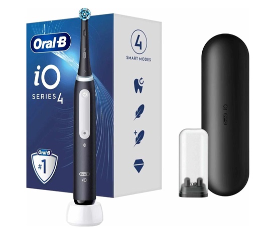 BAZAR - Oral-B iO Series 4 Matt Black elektrický zubní kartáček, magnetický, časovač, tlakový senzor - poškozený obal