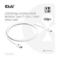 Club3D Kabel USB4 Typ-C, 80Gbps, Certifikovaný kabel, 4K540Hz, 8K240Hz, 16K60Hz, PD 240W, 1.2m, bílá