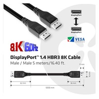 BAZAR - Club3D Kabel certifikovaný DisplayPort 1.4, HBR3, 8K60Hz (M/M), 5m, 28 AWG - Rozbaleno (Komplet)