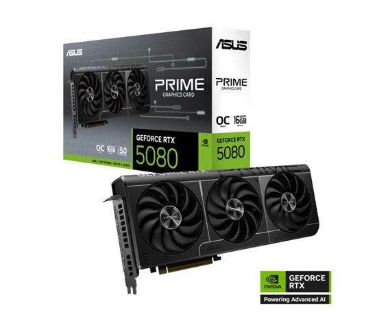 ASUS VGA NVIDIA GeForce RTX 5080 PRIME 16GB OC, 16GB GDDR7, 3xDP, 1xHDMI