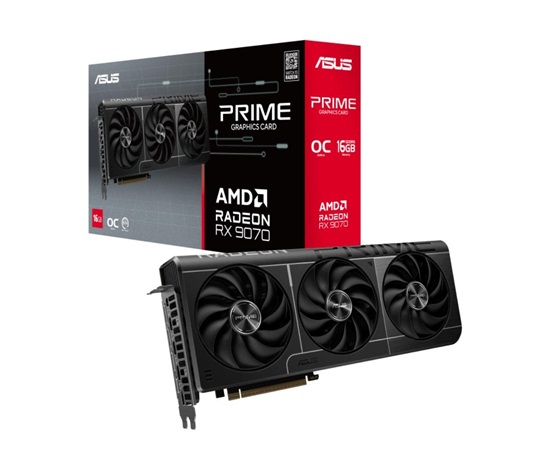 ASUS VGA AMD Radeon RX 9070 PRIME OC 16GB, RX 9070, 16GB GDDR6, 3xDP, 1xHDMI
