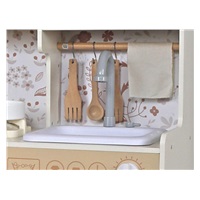 Dětská dřevěná kuchyňka se zvuky - krémová s květy