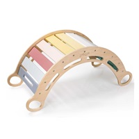Dřevěná montessori houpačka 100 cm 6v1 max s prknem a židlí - set pastel
