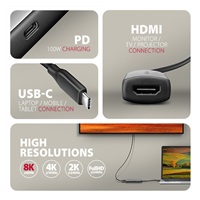 AXAGON RVC-HI8KPD, USB-C -> HDMI 2.1 redukce / adaptér, 8K/60Hz, 4K/144Hz, HDR10+, PD100W