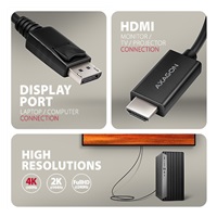 AXAGON RVD-HI20C2, DisplayPort -> HDMI 2.0b redukce / kabel 1.8m, 4K/60Hz