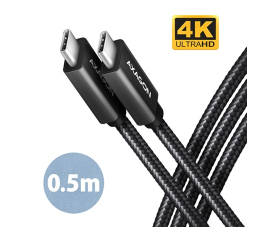 AXAGON BUCM32-CM05AB, SPEED+ kabel USB-C <-> USB-C, 0.5m, USB 20Gbps, PD 100W 5A, 4K HD, ALU, oplet, černý