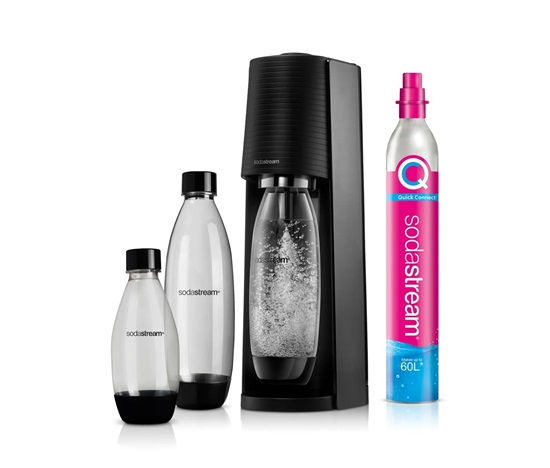 SodaStream Terra Megapack výrobník sody, mechanický, bombička s CO2, 3 láhve, černá