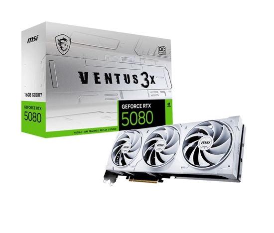 MSI VGA NVIDIA GeForce RTX 5080 16G VENTUS 3X OC WHITE, RTX 5080, 16GB GDDR7, 3xDP, 1xHDMI