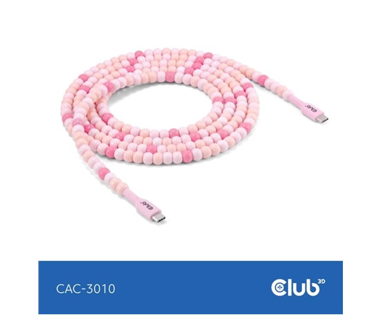 Club3D Kabel s korálky USB-C, 480Mbps, PD 60W, 2m, růžová