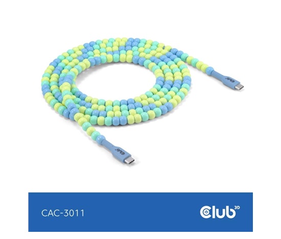Club3D Kabel s korálky USB-C, 480Mbps, PD 60W, 2m, modrá