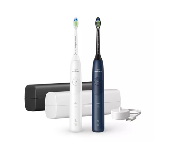 Philips Sonicare 5500 HX7119/01 sonický zubní kartáček, 2 kusy, cestovní pouzdra, bílá a námořnická modrá