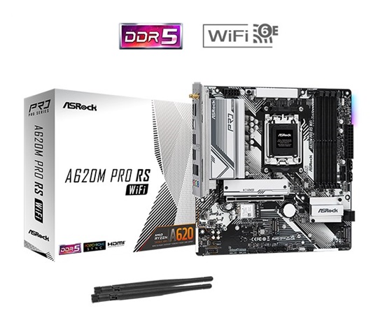 BAZAR - ASRock MB Sc AM5 A620M Pro RS WiFi, AMD A620, 4xDDR5, HDMI, DP - Po opravě (Bez příšlušenství)