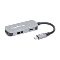 MANHATTAN Dokovací stanice USB-C 3v1, 1xHDMI, 1xUSB-C, 1xUSB, šedá