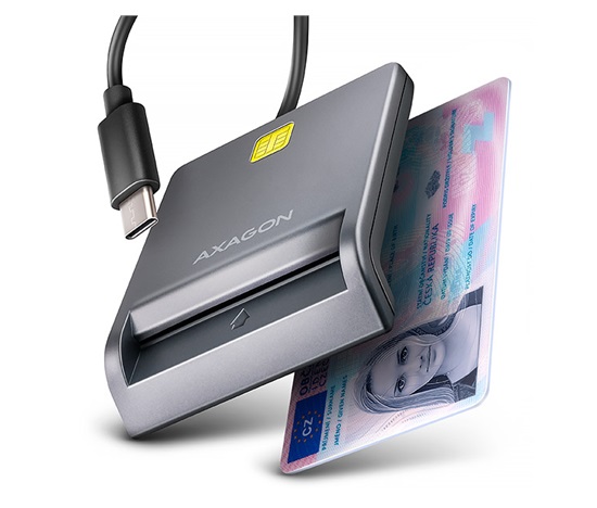 AXAGON CRE-SM3TC, USB-C FlatReader čtečka kontaktních karet Smart card (eObčanka), kabel 1.2m