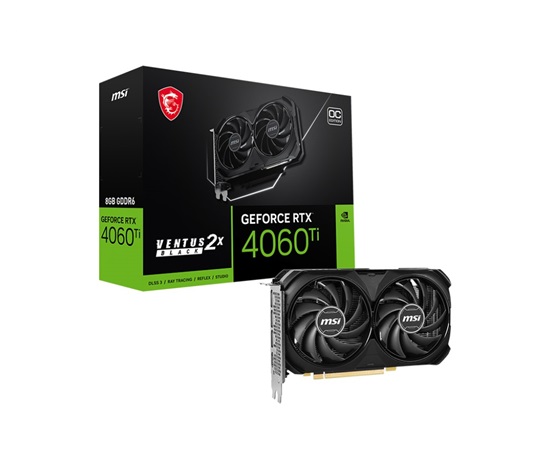 BAZAR - MSI VGA NVIDIA GeForce RTX 4060 Ti VENTUS 2X BLACK 8G OC, 8G GDDR6, 3xDP, 1xHDMI - Po opravě (Bez příšlušenství)