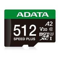 ADATA MicroSDXC karta 512GB Speed Plus, U3, C10, A2, V30 (R:180/W:160 MB/s) + SD adaptér