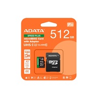 ADATA MicroSDXC karta 512GB Speed Plus, U3, C10, A2, V30 (R:180/W:160 MB/s) + SD adaptér