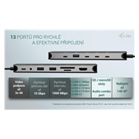 i-tec USB-C Metal Nano 3x Display Dock, 2x HDMI 1x USB-C video,PD 140W + Universal Charger 140 W