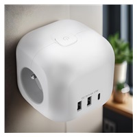 Solight rozbočka kostka, 3x 16A + USB A+C, bílá, vypínač