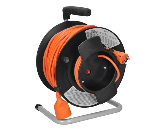 Solight prodlužovací přívod na bubnu, 1 zásuvka, 50m, oranžový kabel, 3x 1,5mm2