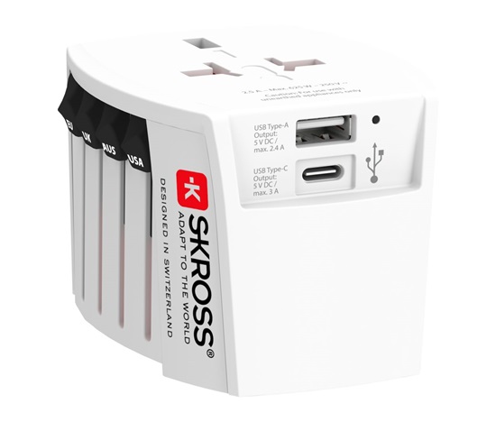 SKROSS cestovní adaptér MUV USB, USB A+C, univerzální pro 150 zemí