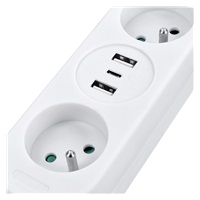 Solight 2z + USB A+C 17W, cestovní prodlužovací přívod 1.5m, bílý