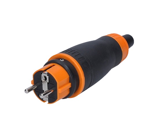 Solight zástrčka do vlhka, přímá, IP44, černá-oranžová