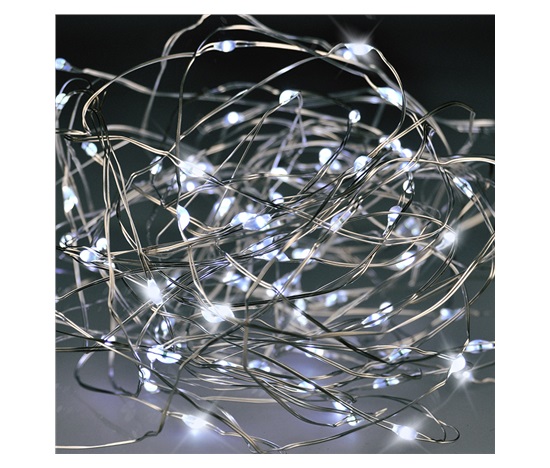 Solight vánoční řetěz stříbrný, 50x mini LED, 5m, 3 x AA, studené světlo