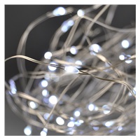 Solight vánoční řetěz stříbrný, 50x mini LED, 5m, 3 x AA, studené světlo