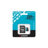 Kingston MicroSDXC karta 256GB Canvas Go! Plus, R:200/W:160MB/s, Class 10, UHS-I, U3, V30, A2 + Adaptér