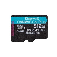 Kingston MicroSDXC karta 512GB Canvas Go! Plus, R:200/W:160MB/s, Class 10, UHS-I, U3, V30, A2 + Adaptér