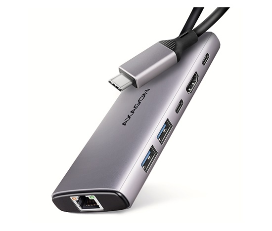 BAZAR - AXAGON HMC-6G2L, USB 10Gb/s hub, 2x USB-A, 1x USB-C, HDMI 4k/60, RJ-45, PD 100W, kabel USB-C 15cm - Po opravě