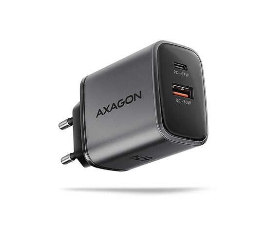AXAGON ACU-PQ67, GaN nabíječka do sítě 67W, výstup USB-A + USB-C, PD3.0/PPS/QC4+/SFC2.0/Apple