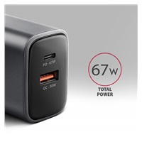 AXAGON ACU-PQ67, GaN nabíječka do sítě 67W, výstup USB-A + USB-C, PD3.0/PPS/QC4+/SFC2.0/Apple
