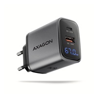 AXAGON ACU-PQ67D GaN nabíječka do sítě 67W, USB-A + USB-C, PD3.0/PPS/QC4+/SFC2.0/Apple, LCD display