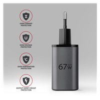 AXAGON ACU-PQ67D, GaN nabíječka do sítě 67W, výstup USB-A + USB-C, PD3.0/PPS/QC4+/SFC2.0/Apple, LCD display