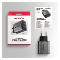 AXAGON ACU-PQ67D, GaN nabíječka do sítě 67W, výstup USB-A + USB-C, PD3.0/PPS/QC4+/SFC2.0/Apple, LCD display