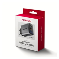 AXAGON ACU-PQ67D, GaN nabíječka do sítě 67W, výstup USB-A + USB-C, PD3.0/PPS/QC4+/SFC2.0/Apple, LCD display