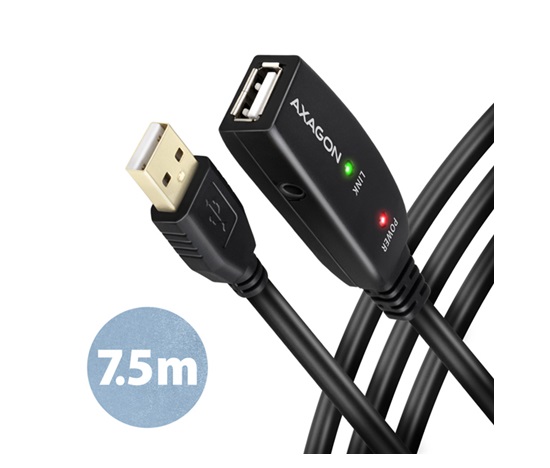 AXAGON ADR-207, USB 2.0 A-M -> A-F aktivní prodlužovací / repeater kabel, 7.5m
