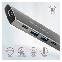 AXAGON HMC-5G21, USB 10Gb/s hub, porty 2x USB-A, 2x USB-C, HDMI 4k/30, PD 60W, kabel USB-C 13cm