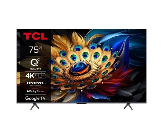TCL 75C655 75" TV, 4K Ultra HD, QLED, Google TV, HDR, Bluetooth, WiFi, reproduktory ONKYO 2.1 se subwooferem
