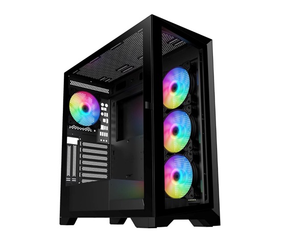VeinX case GL29AL-BK, ATX, Průhledná bočnice, 4x 120mm ARGB Fan, ARGB Hub, Černá