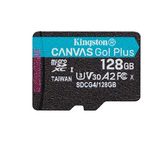 Kingston MicroSDXC karta 128GB Canvas Go! Plus, R:200/W:160MB/s, Class 10, UHS-I, U3, V30, A2 + Bez  Adaptéru